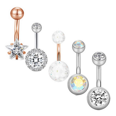 Set de inele pentru buric cu flori din oțel inoxidabil Lot de piercing pentru buric cu cristal de 14 g. Ombligo.