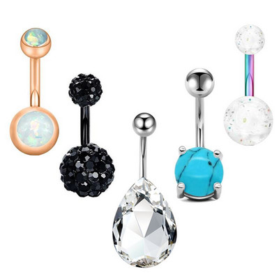 Set de inele pentru buric cu flori din oțel inoxidabil Lot de piercing pentru buric cu cristal de 14 g. Ombligo.