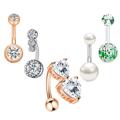 Set de inele pentru buric cu flori din oțel inoxidabil Lot de piercing pentru buric cu cristal de 14 g. Ombligo.