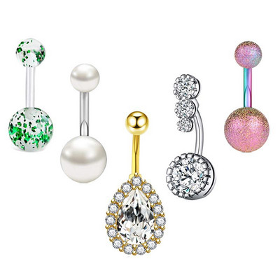 Set de inele pentru buric cu flori din oțel inoxidabil Lot de piercing pentru buric cu cristal de 14 g. Ombligo.