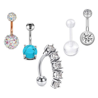 Set de inele pentru buric cu flori din oțel inoxidabil Lot de piercing pentru buric cu cristal de 14 g. Ombligo.