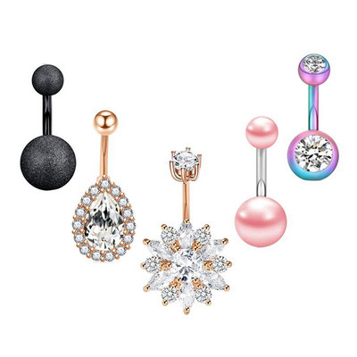 Set de inele pentru buric cu flori din oțel inoxidabil Lot de piercing pentru buric cu cristal de 14 g. Ombligo.