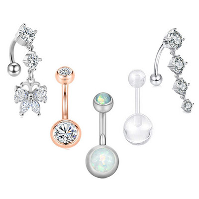 Set de inele pentru buric cu flori din oțel inoxidabil Lot de piercing pentru buric cu cristal de 14 g. Ombligo.