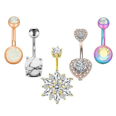 Set de inele pentru buric cu flori din oțel inoxidabil Lot de piercing pentru buric cu cristal de 14 g. Ombligo.