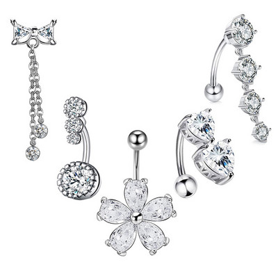 Set de inele pentru buric cu flori din oțel inoxidabil Lot de piercing pentru buric cu cristal de 14 g. Ombligo.