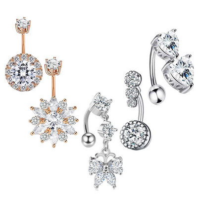 Set de inele pentru buric cu flori din oțel inoxidabil Lot de piercing pentru buric cu cristal de 14 g. Ombligo.
