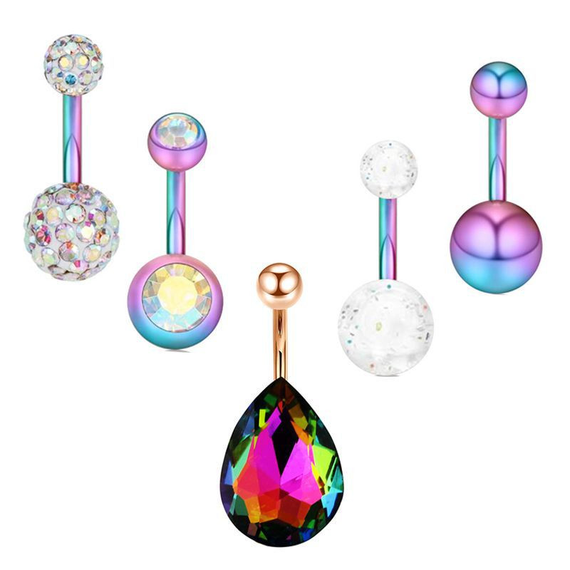 Set de inele pentru buric cu flori din oțel inoxidabil Lot de piercing pentru buric cu cristal de 14 g. Ombligo.