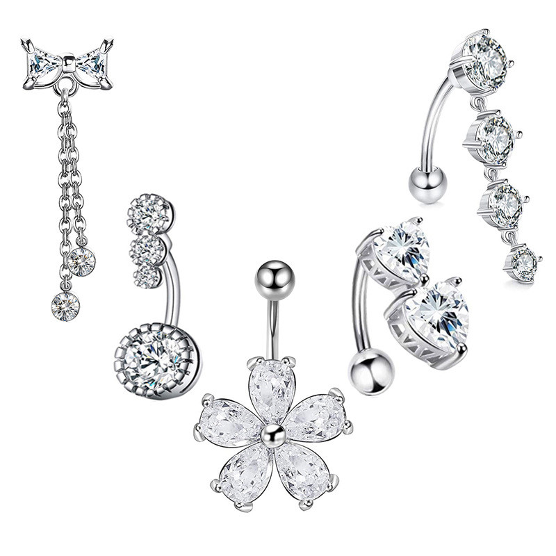 Set de inele pentru buric cu flori din oțel inoxidabil Lot de piercing pentru buric cu cristal de 14 g. Ombligo.