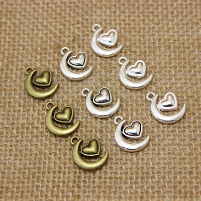 60 buc/lot 16*12mm două culori minunate Mini lună inimi farmec pandantiv bijuterii descoperiri materiale metalice