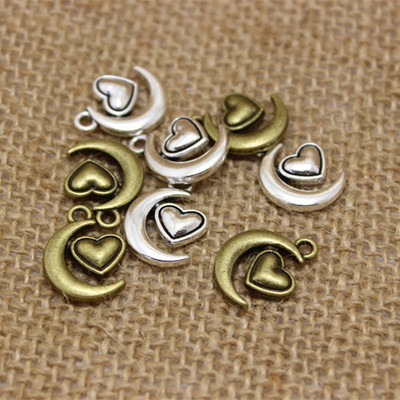 60 buc/lot 16*12mm două culori minunate Mini lună inimi farmec pandantiv bijuterii descoperiri materiale metalice