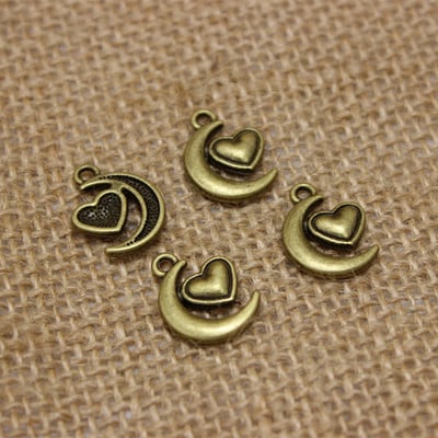 60 buc/lot 16*12mm două culori minunate Mini lună inimi farmec pandantiv bijuterii descoperiri materiale metalice