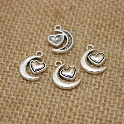 60 buc/lot 16*12mm două culori minunate Mini lună inimi farmec pandantiv bijuterii descoperiri materiale metalice