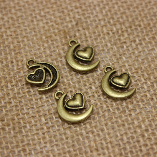 60 buc/lot 16*12mm două culori minunate Mini lună inimi farmec pandantiv bijuterii descoperiri materiale metalice