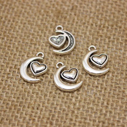 60 buc/lot 16*12mm două culori minunate Mini lună inimi farmec pandantiv bijuterii descoperiri materiale metalice