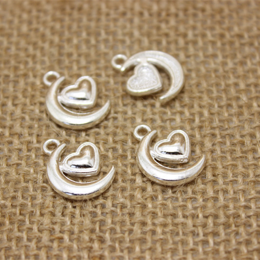 60 buc/lot 16*12mm două culori minunate Mini lună inimi farmec pandantiv bijuterii descoperiri materiale metalice