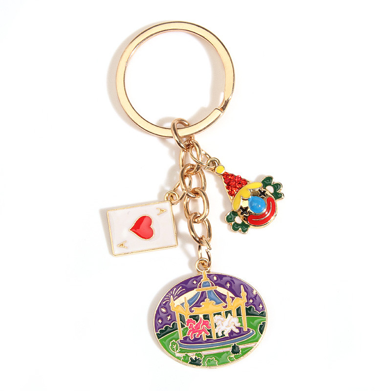 Breloc drăguț emailat, poker, clovn, carusel, breloc pentru teren de joacă, lanțuri de chei, cadouri suvenir pentru femei, bărbați, chei de mașină, bijuterii lucrate manual
