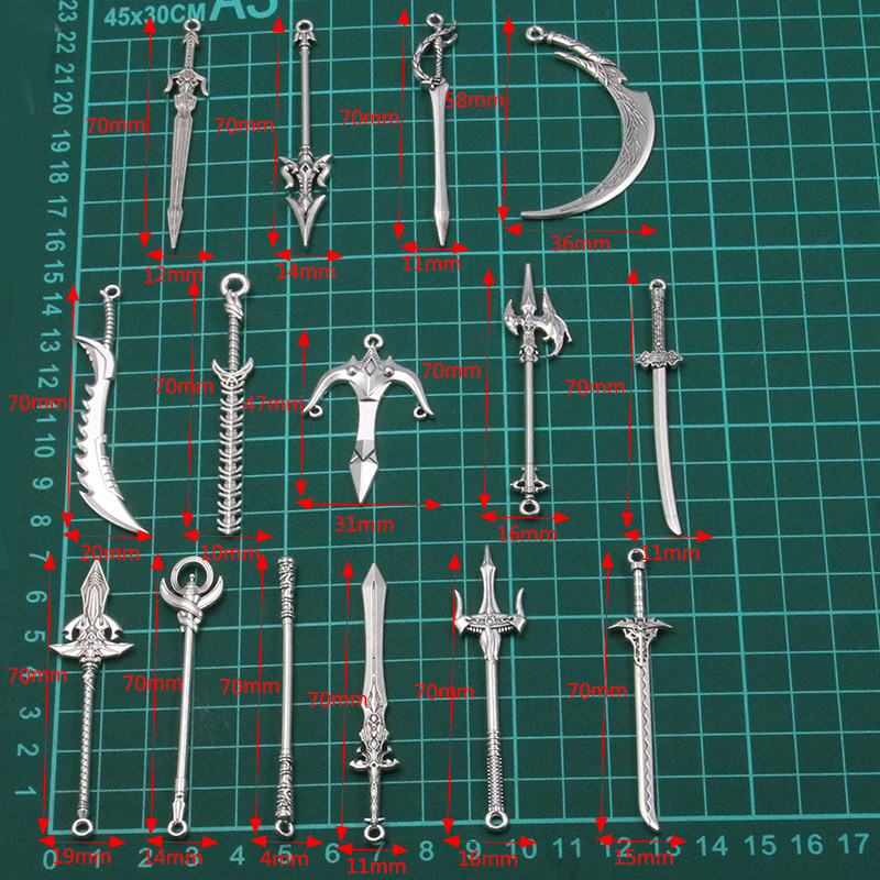 10 buc 15 stiluri amestecat aliaj cavaler antic sabie cuțit pistol arc farmece pentru realizarea de bijuterii bricolaj pandantiv arme lucrate manual