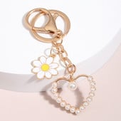Breloc drăguț emailat, inimă, flori, perle, breloc, breloc dragoste, pentru femei, fete, accesoriu pentru geantă, chei de mașină, bijuterii, cadouri