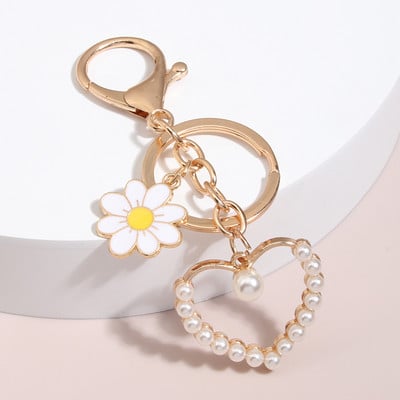 Breloc drăguț emailat, inimă, flori, perle, breloc, breloc dragoste, pentru femei, fete, accesoriu pentru geantă, chei de mașină, bijuterii, cadouri