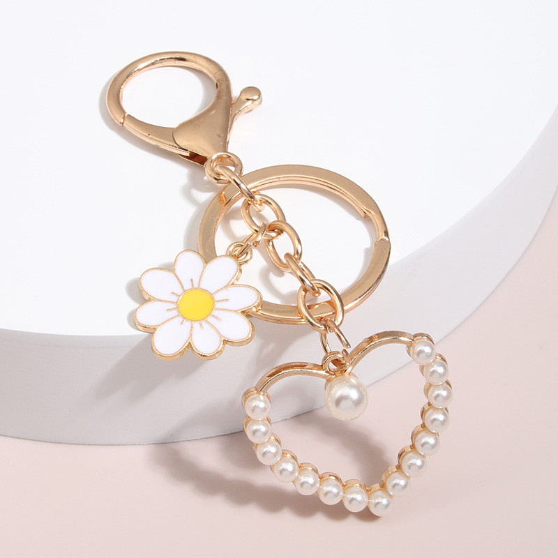 Breloc drăguț emailat, inimă, flori, perle, breloc, breloc dragoste, pentru femei, fete, accesoriu pentru geantă, chei de mașină, bijuterii, cadouri
