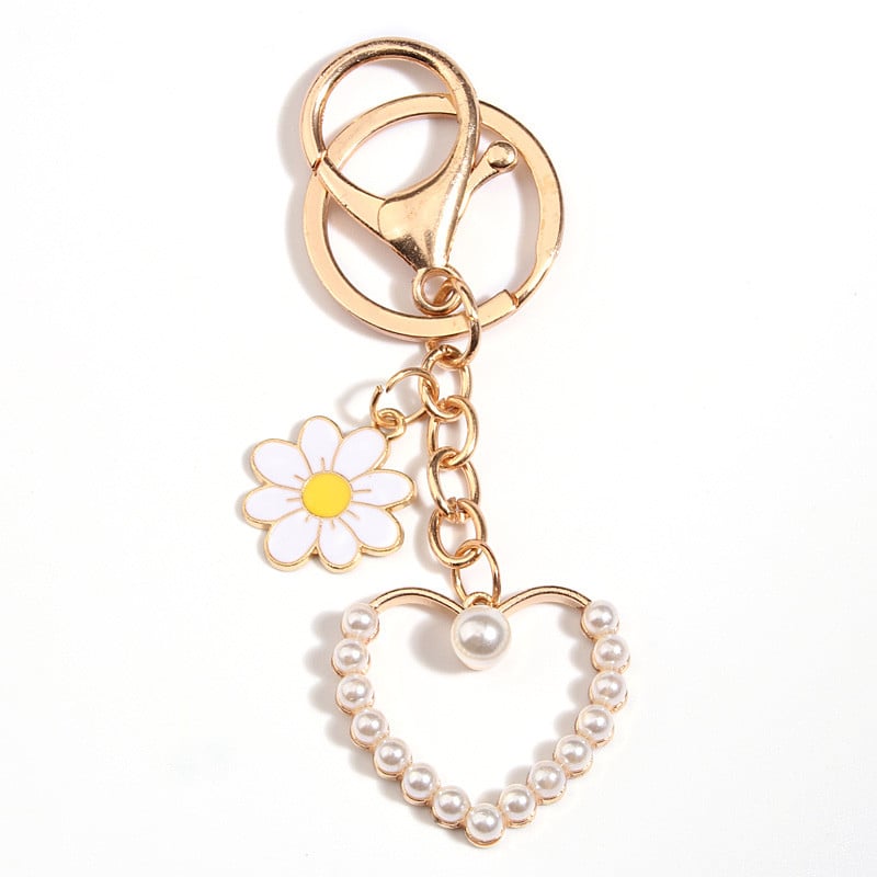 Breloc drăguț emailat, inimă, flori, perle, breloc, breloc dragoste, pentru femei, fete, accesoriu pentru geantă, chei de mașină, bijuterii, cadouri