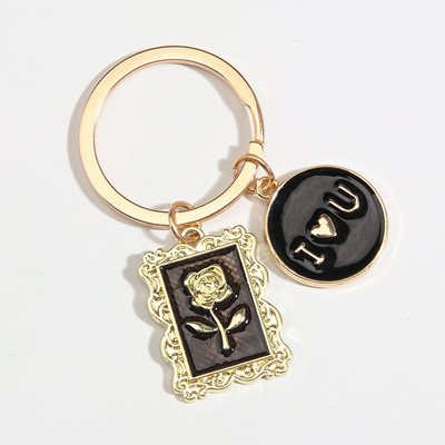 Сладък емайлиран ключодържател Rose Flower I Love You Key Ring Рамка за снимки Ключодържатели Подаръци за Свети Валентин за жени Момичета Направи си сам бижута