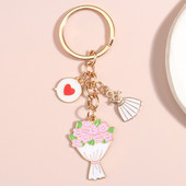 Breloc drăguț emailat, fustă inimă, buchet de mireasă, breloc cu flori, breloc pentru femei, fete, accesoriu pentru geantă, bijuterii DIY, cadouri