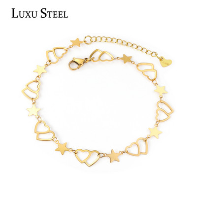 LUXUSTEEL 2021 Нов прост стил Златен цвят Издълбани глезени със звезда и луна Дамски вериги от неръждаема стомана, гривна за глезена