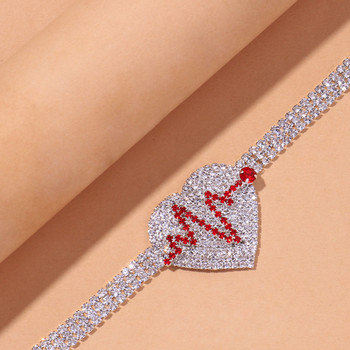 Stonefans Fashion Tennis Chain Rhinestone Heart Anklet for Women Beach Crystal Heartbeat Anklet Гривна на крака Boho Jewelry