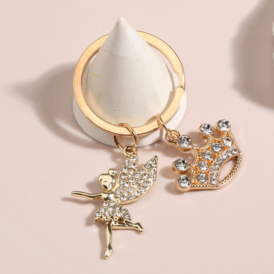 Breloc drăguț emailat Coroană Floare Zână Cristal Breloc Aripi Lanțuri Chei pentru Femei Fete Accesorii Poșete DIY Bijuterii Cadouri