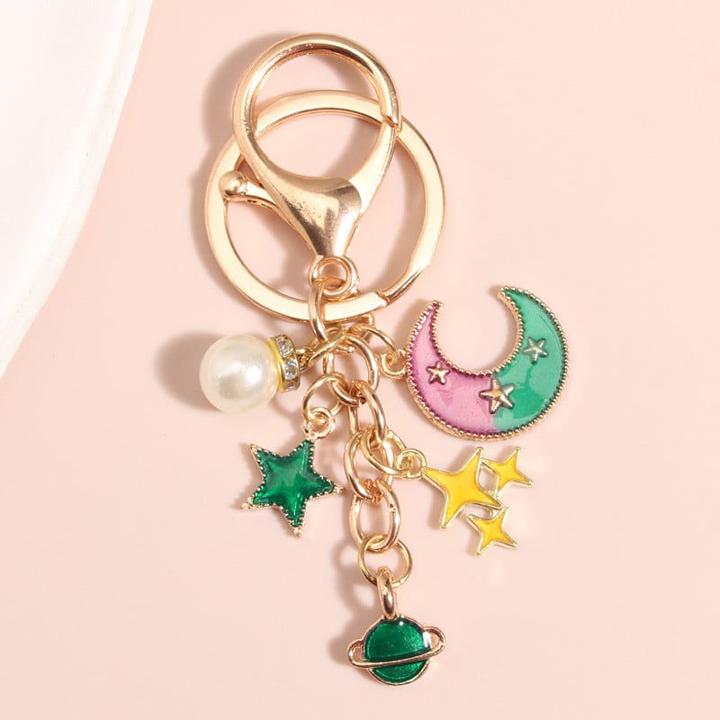Breloc drăguț emailat Moon Star Planet Pearl Breloc Univers Breloc pentru Femei Bărbați Poșetă Accesoriu pandantiv Bijuterii Cadouri