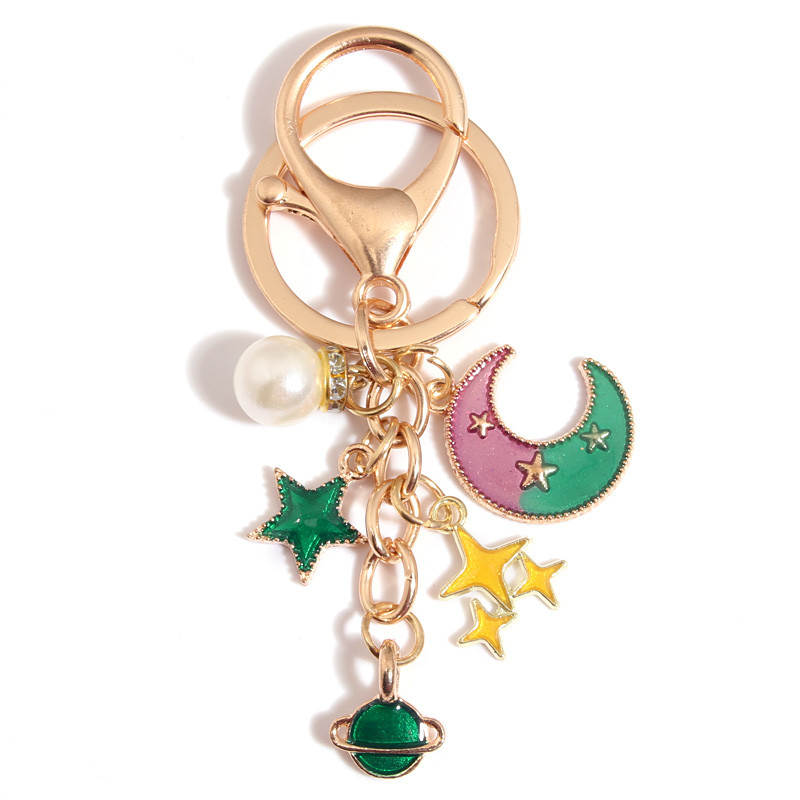 Breloc drăguț emailat Moon Star Planet Pearl Breloc Univers Breloc pentru Femei Bărbați Poșetă Accesoriu pandantiv Bijuterii Cadouri
