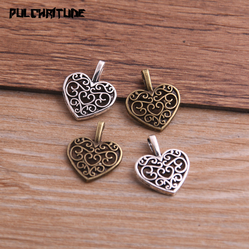 30 de bucăți 15*18mm trei culori din metal de epocă din aliaj de zinc hollow love heart charms se potrivesc bijuterii pandantiv charms makings