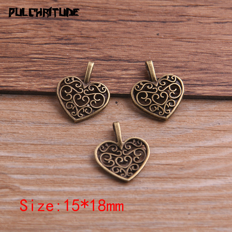 30 de bucăți 15*18mm trei culori din metal de epocă din aliaj de zinc hollow love heart charms se potrivesc bijuterii pandantiv charms makings