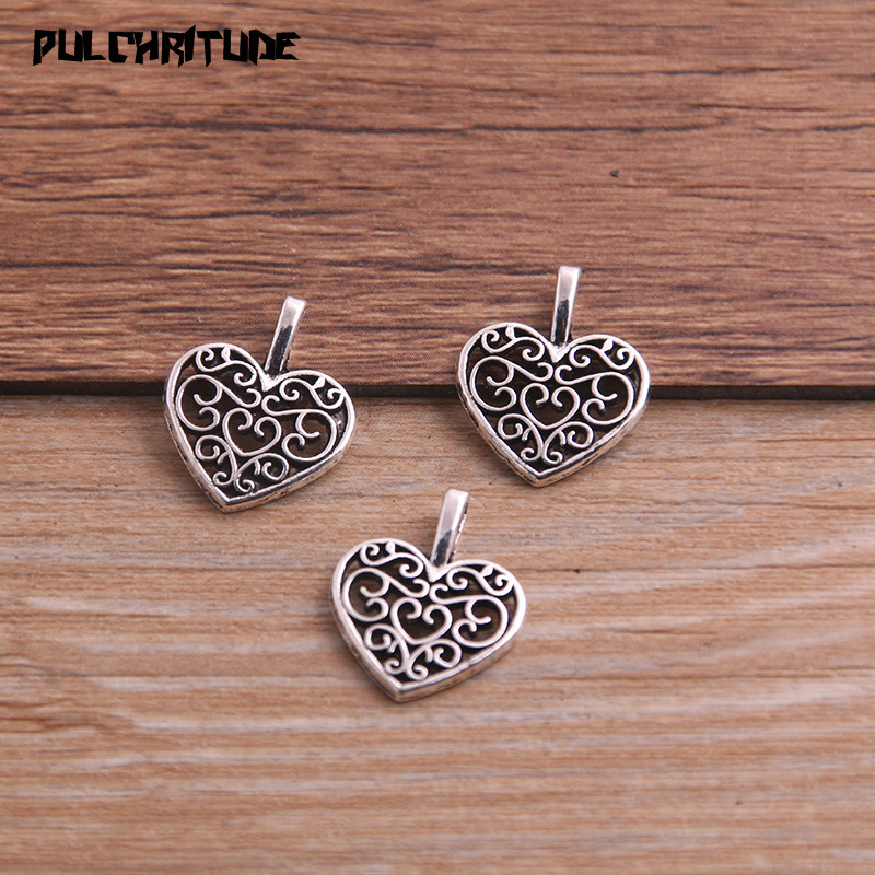 30 de bucăți 15*18mm trei culori din metal de epocă din aliaj de zinc hollow love heart charms se potrivesc bijuterii pandantiv charms makings