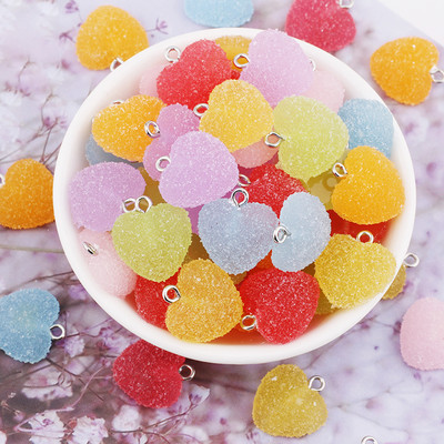 10 бр. Цветни меки бонбони във формата на сърце Сладки талисмани от висулка от смола Kawaii за обеци Гривни Консумативи за изработка на бижута