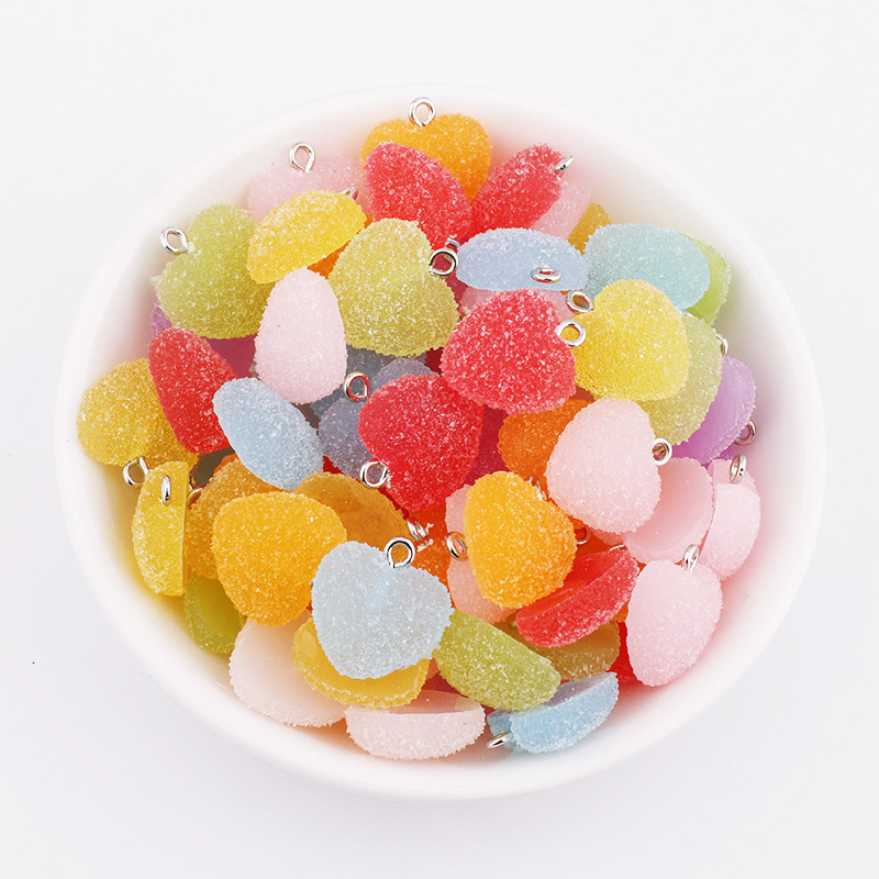 10 бр. Цветни меки бонбони във формата на сърце Сладки талисмани от висулка от смола Kawaii за обеци Гривни Консумативи за изработка на бижута
