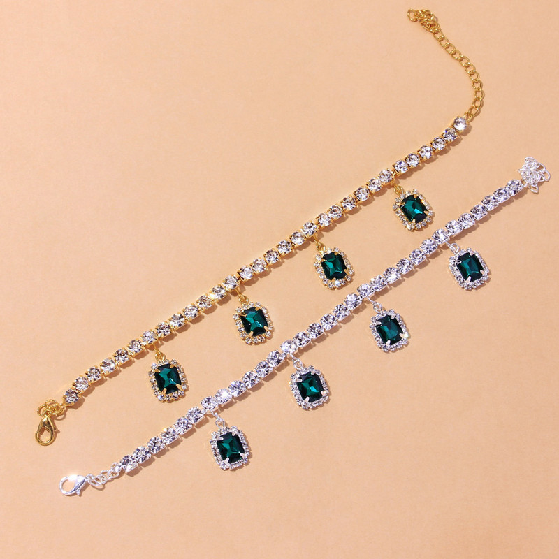 Stonefans Bijuterii cu lanț de gleznă cu stras pătrat de lux pentru femei, vară, plajă, pandantiv, sandale, desculț, gleznă, brățară pentru picioare