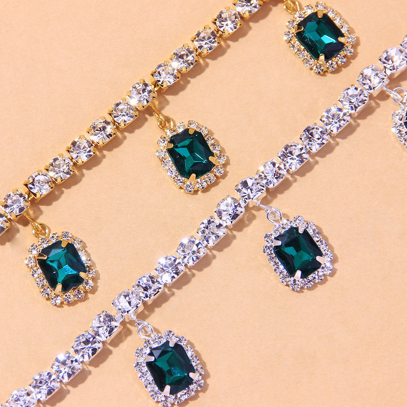 Stonefans Bijuterii cu lanț de gleznă cu stras pătrat de lux pentru femei, vară, plajă, pandantiv, sandale, desculț, gleznă, brățară pentru picioare