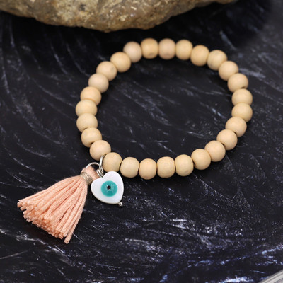 Bohemian βραχιόλια για γυναίκες κορίτσια Πολύχρωμες Ξύλινες χάντρες Φούντα Καρδιά Lucky Eye Charm Βραχιόλι Χειροποίητο κόσμημα Δώρο