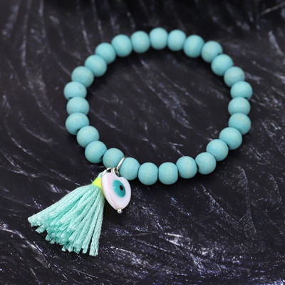 Bohemian βραχιόλια για γυναίκες κορίτσια Πολύχρωμες Ξύλινες χάντρες Φούντα Καρδιά Lucky Eye Charm Βραχιόλι Χειροποίητο κόσμημα Δώρο