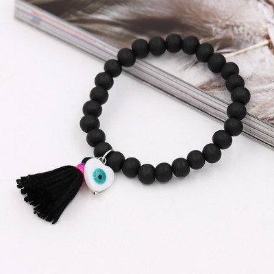 Bohemian βραχιόλια για γυναίκες κορίτσια Πολύχρωμες Ξύλινες χάντρες Φούντα Καρδιά Lucky Eye Charm Βραχιόλι Χειροποίητο κόσμημα Δώρο