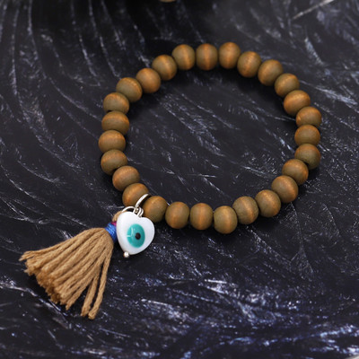 Bohemian βραχιόλια για γυναίκες κορίτσια Πολύχρωμες Ξύλινες χάντρες Φούντα Καρδιά Lucky Eye Charm Βραχιόλι Χειροποίητο κόσμημα Δώρο