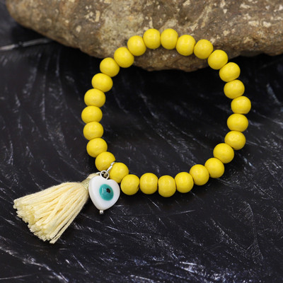 Bohemian βραχιόλια για γυναίκες κορίτσια Πολύχρωμες Ξύλινες χάντρες Φούντα Καρδιά Lucky Eye Charm Βραχιόλι Χειροποίητο κόσμημα Δώρο