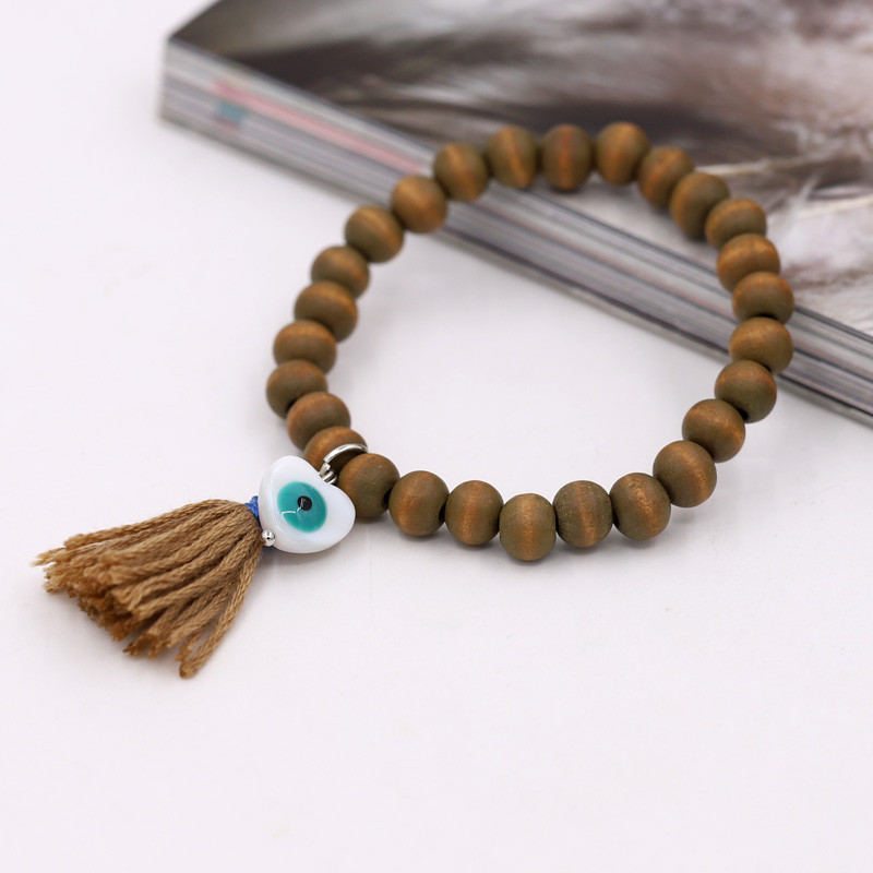 Bohemian βραχιόλια για γυναίκες κορίτσια Πολύχρωμες Ξύλινες χάντρες Φούντα Καρδιά Lucky Eye Charm Βραχιόλι Χειροποίητο κόσμημα Δώρο