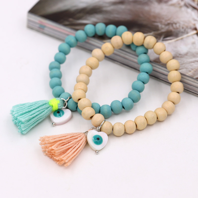 Bohemian βραχιόλια για γυναίκες κορίτσια Πολύχρωμες Ξύλινες χάντρες Φούντα Καρδιά Lucky Eye Charm Βραχιόλι Χειροποίητο κόσμημα Δώρο