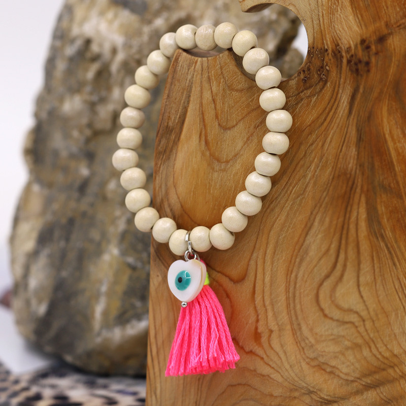 Bohemian βραχιόλια για γυναίκες κορίτσια Πολύχρωμες Ξύλινες χάντρες Φούντα Καρδιά Lucky Eye Charm Βραχιόλι Χειροποίητο κόσμημα Δώρο