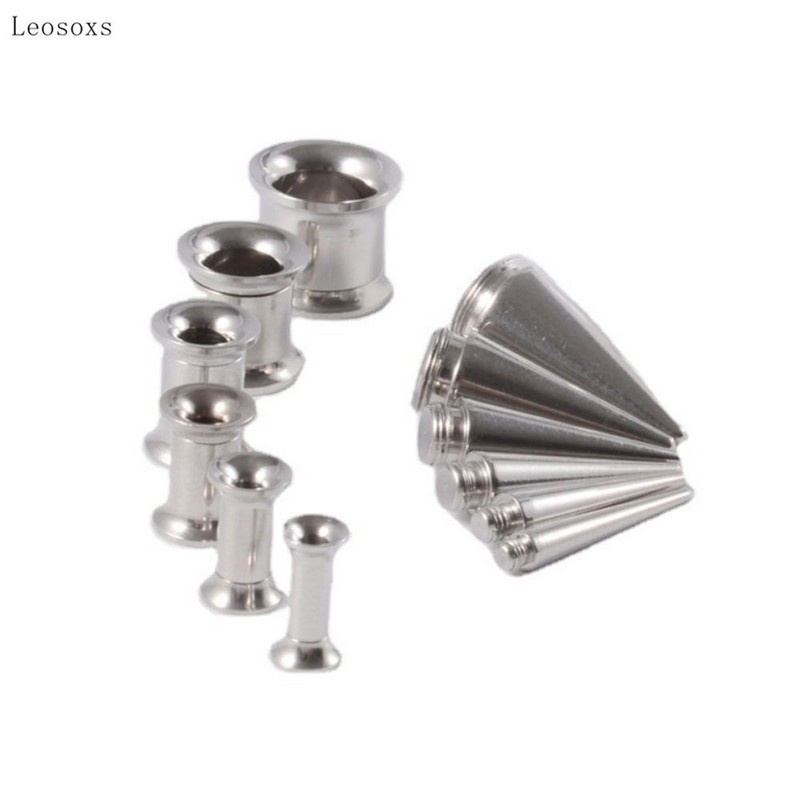 Leosoxs Ανοξείδωτο ατσάλι βύσμα αυτιού Taper Tunnel Gauger 2 σε 1 Ear Expander 2-20mm Κιτ βιδών τεντώματος Piercing Body Jewelry Νέο