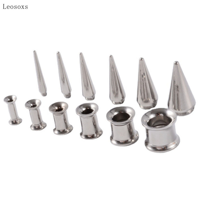 Leosoxs Ανοξείδωτο ατσάλι βύσμα αυτιού Taper Tunnel Gauger 2 σε 1 Ear Expander 2-20mm Κιτ βιδών τεντώματος Piercing Body Jewelry Νέο