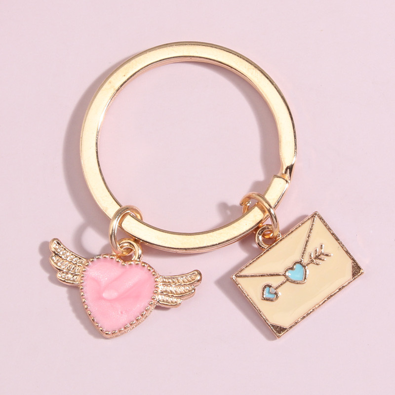 Χαριτωμένο σμάλτο Μπρελόκ Καρδιά Φτερά Love Letter Μπρελόκ Φάκελος Μπρελόκ Δώρα για την Ημέρα του Αγίου Βαλεντίνου για ερωτευμένο ζευγάρι Κοσμήματα DIY